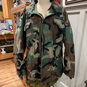 Vintage Medium Woodland Camo Coat with Lining and Hood